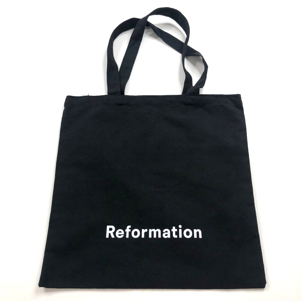 REFORMATION Canvas Large Tote Bag in Black with White Logo Print 13x13 HRJ